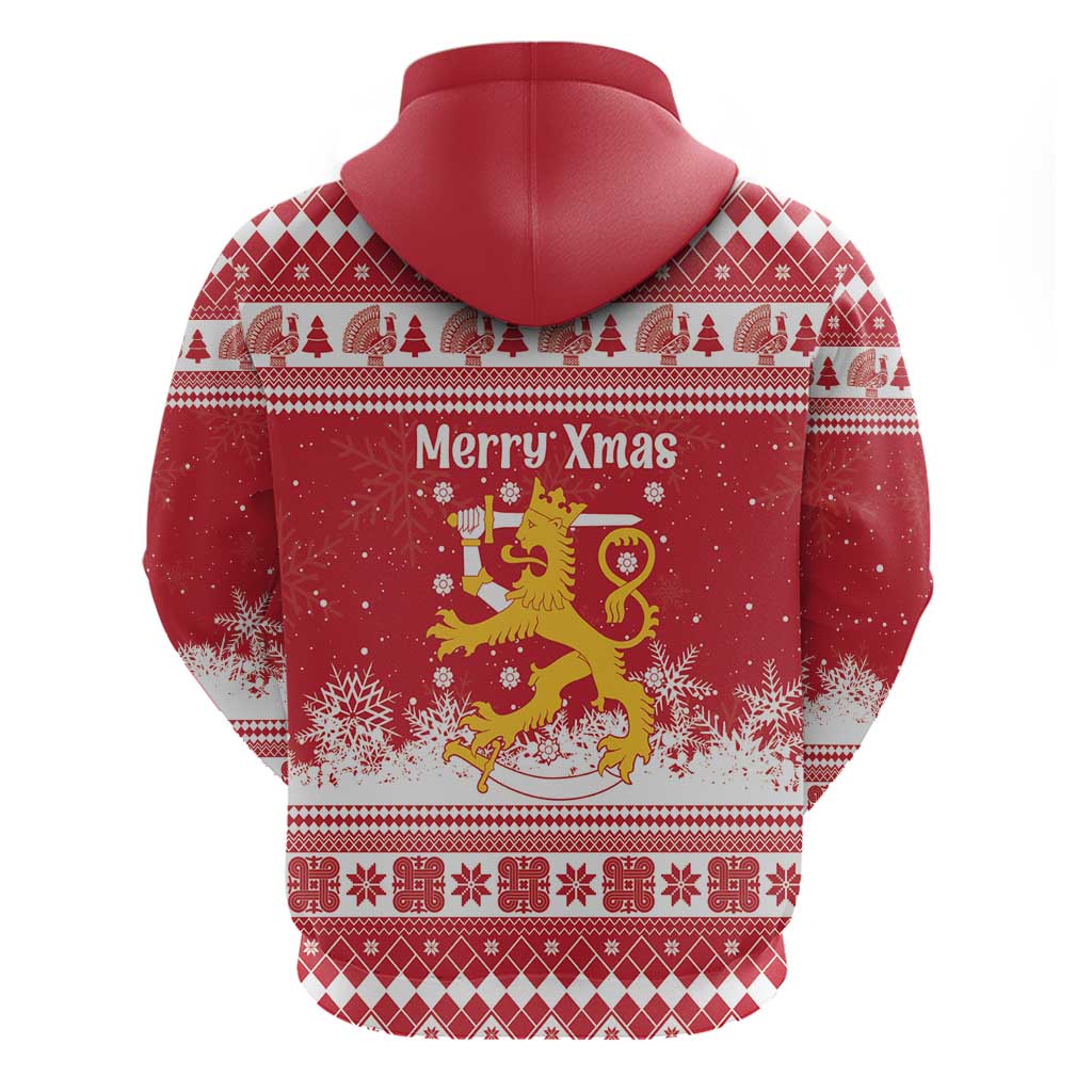 Finland Christmas Hannunvaakuna Hoodie Hyvaa Joulua Nordic Snow Lion Red Version - Wonder Print Shop
