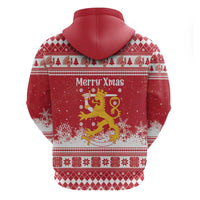 Finland Christmas Hannunvaakuna Hoodie Hyvaa Joulua Nordic Snow Lion Red Version - Wonder Print Shop