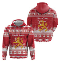 Finland Christmas Hannunvaakuna Hoodie Hyvaa Joulua Nordic Snow Lion Red Version - Wonder Print Shop