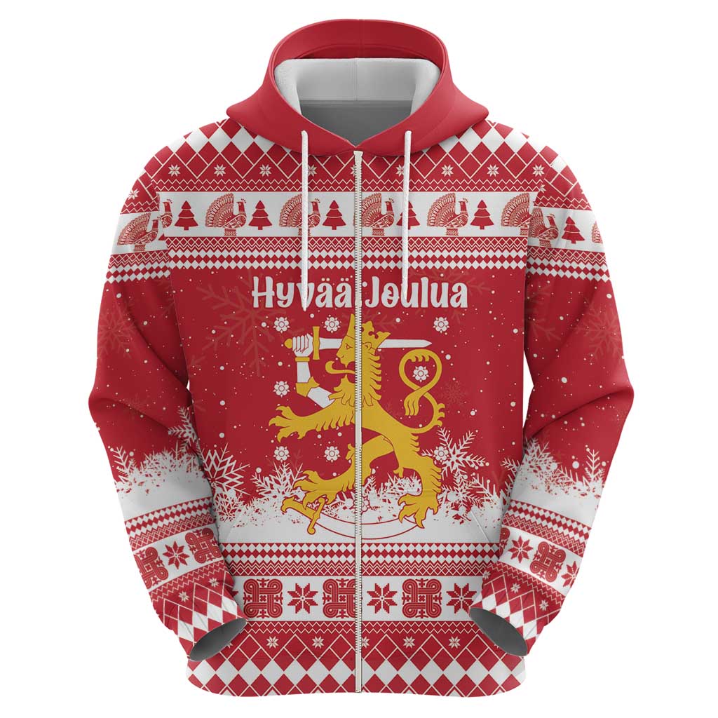 Finland Christmas Hannunvaakuna Hoodie Hyvaa Joulua Nordic Snow Lion Red Version - Wonder Print Shop