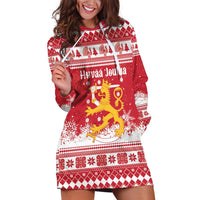 Finland Christmas Hannunvaakuna Hoodie Dress Hyvaa Joulua Nordic Snow Lion Red Version - Wonder Print Shop