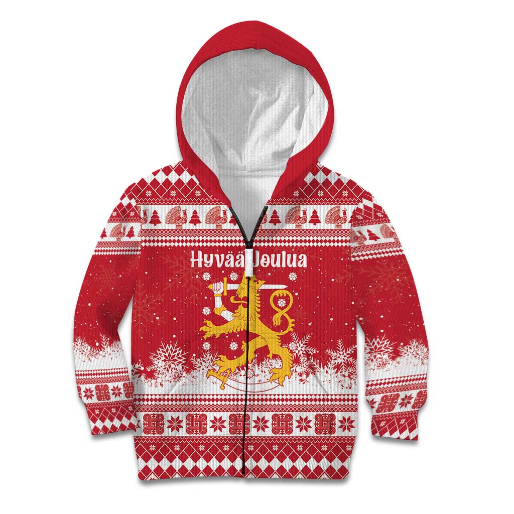 Finland Christmas Hannunvaakuna Kid Hoodie Hyvaa Joulua Nordic Snow Lion Red Version - Wonder Print Shop