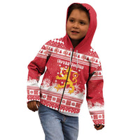 Finland Christmas Hannunvaakuna Kid Hoodie Hyvaa Joulua Nordic Snow Lion Red Version - Wonder Print Shop