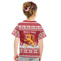 Finland Christmas Hannunvaakuna Kid T Shirt Hyvaa Joulua Nordic Snow Lion Red Version - Wonder Print Shop
