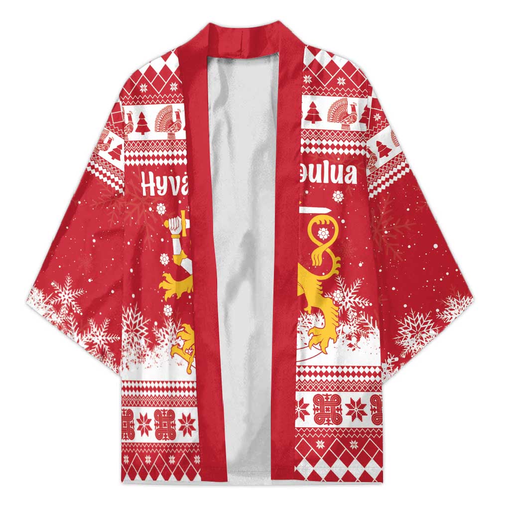Finland Christmas Hannunvaakuna Kimono Hyvaa Joulua Nordic Snow Lion Red Version - Wonder Print Shop