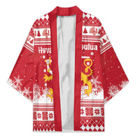 Finland Christmas Hannunvaakuna Kimono Hyvaa Joulua Nordic Snow Lion Red Version - Wonder Print Shop