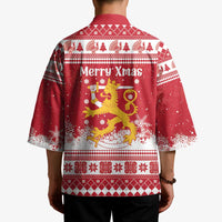 Finland Christmas Hannunvaakuna Kimono Hyvaa Joulua Nordic Snow Lion Red Version - Wonder Print Shop