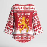 Finland Christmas Hannunvaakuna Kimono Sleeve Blouse Hyvaa Joulua Nordic Snow Lion Red Version - Wonder Print Shop