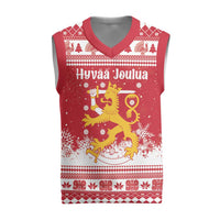 Finland Christmas Hannunvaakuna Christmas Knitted V-Neck Vest Hyvaa Joulua Nordic Snow Lion Red Version - Wonder Print Shop