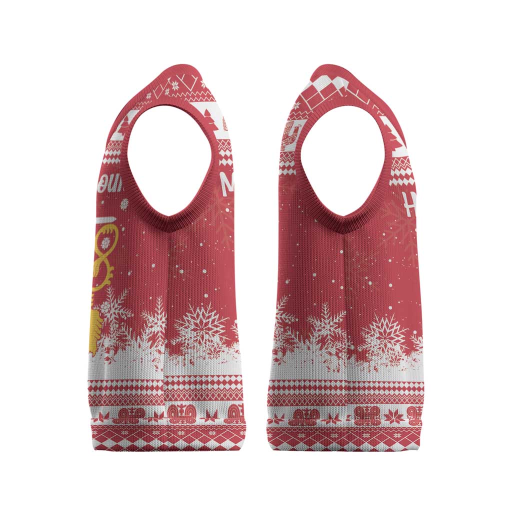 Finland Christmas Hannunvaakuna Christmas Knitted V-Neck Vest Hyvaa Joulua Nordic Snow Lion Red Version - Wonder Print Shop