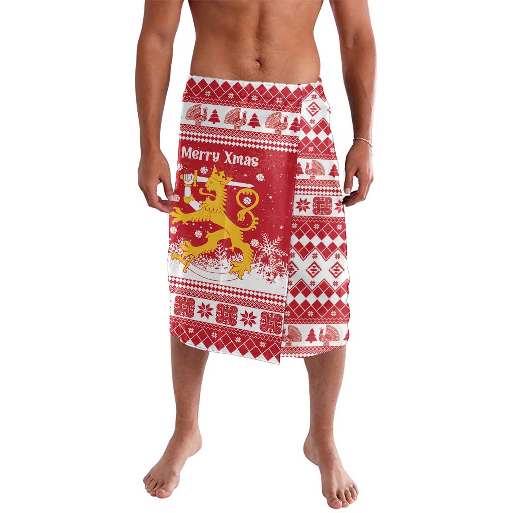 Finland Christmas Hannunvaakuna Lavalava Hyvaa Joulua Nordic Snow Lion Red Version - Wonder Print Shop