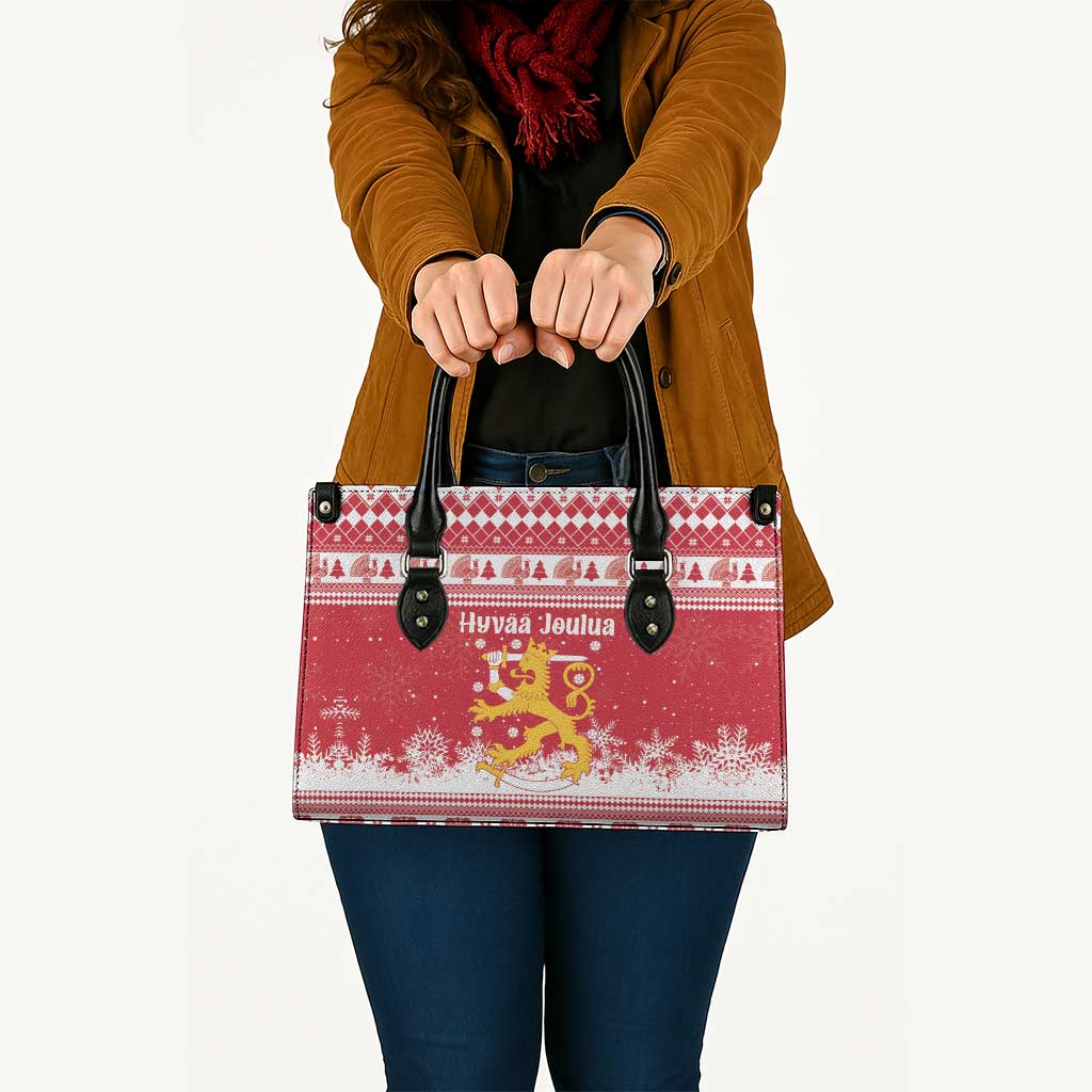 Finland Christmas Hannunvaakuna Leather Bag Hyvaa Joulua Nordic Snow Lion Red Version - Wonder Print Shop