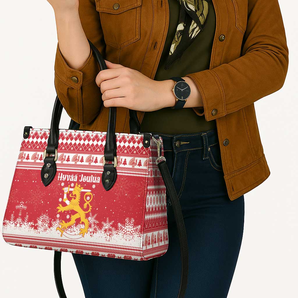 Finland Christmas Hannunvaakuna Leather Bag Hyvaa Joulua Nordic Snow Lion Red Version - Wonder Print Shop
