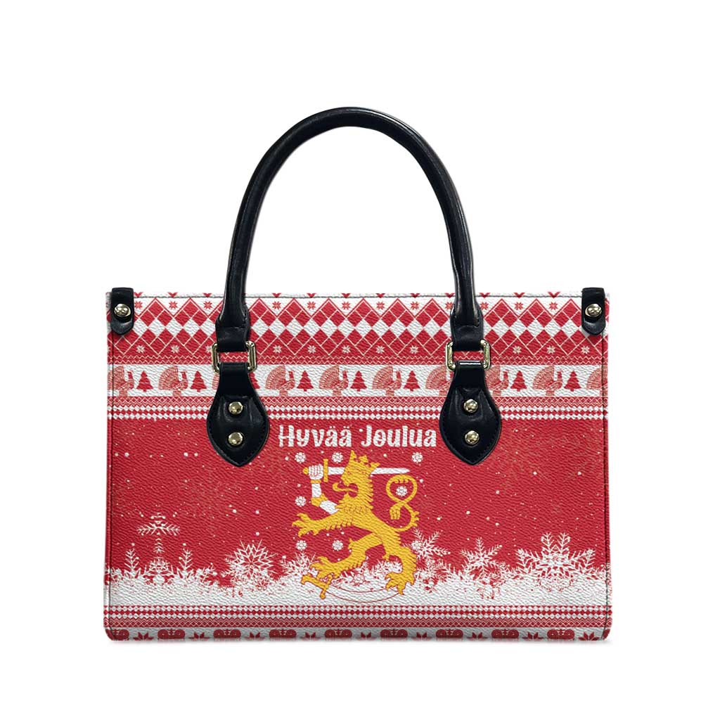 Finland Christmas Hannunvaakuna Leather Bag Hyvaa Joulua Nordic Snow Lion Red Version - Wonder Print Shop