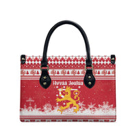 Finland Christmas Hannunvaakuna Leather Bag Hyvaa Joulua Nordic Snow Lion Red Version - Wonder Print Shop