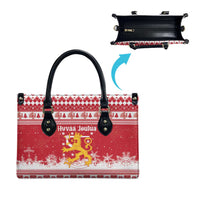 Finland Christmas Hannunvaakuna Leather Bag Hyvaa Joulua Nordic Snow Lion Red Version - Wonder Print Shop