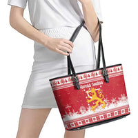 Finland Christmas Hannunvaakuna Leather Tote Bag Hyvaa Joulua Nordic Snow Lion Red Version - Wonder Print Shop