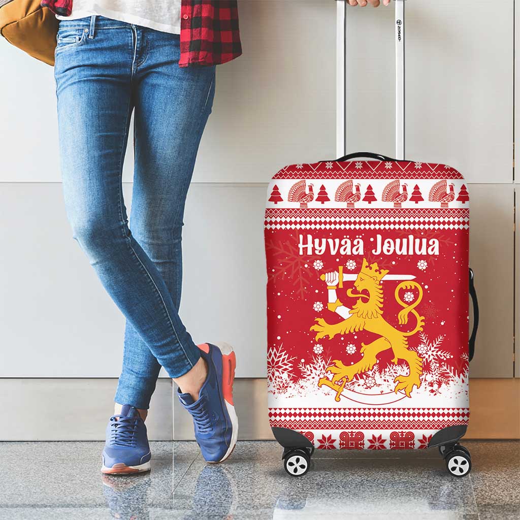 Finland Christmas Hannunvaakuna Luggage Cover Hyvaa Joulua Nordic Snow Lion Red Version - Wonder Print Shop