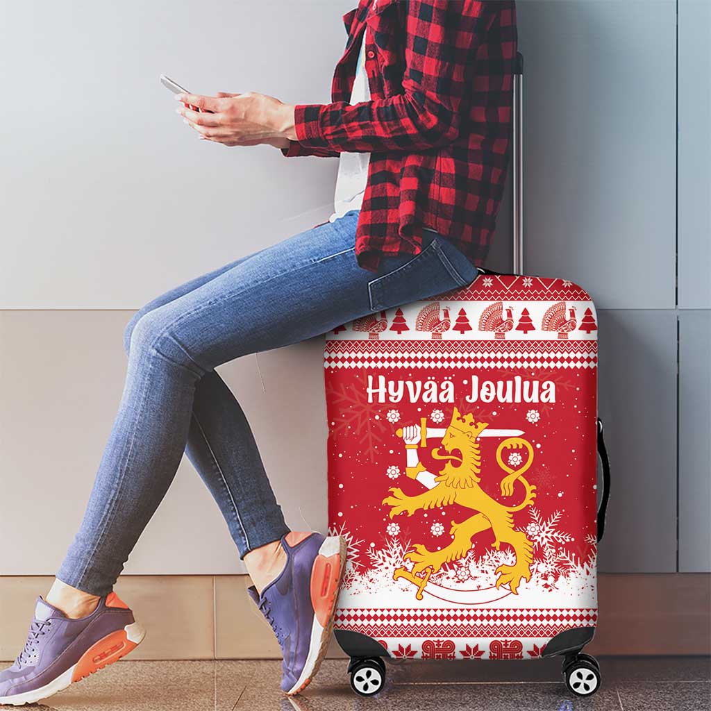 Finland Christmas Hannunvaakuna Luggage Cover Hyvaa Joulua Nordic Snow Lion Red Version - Wonder Print Shop