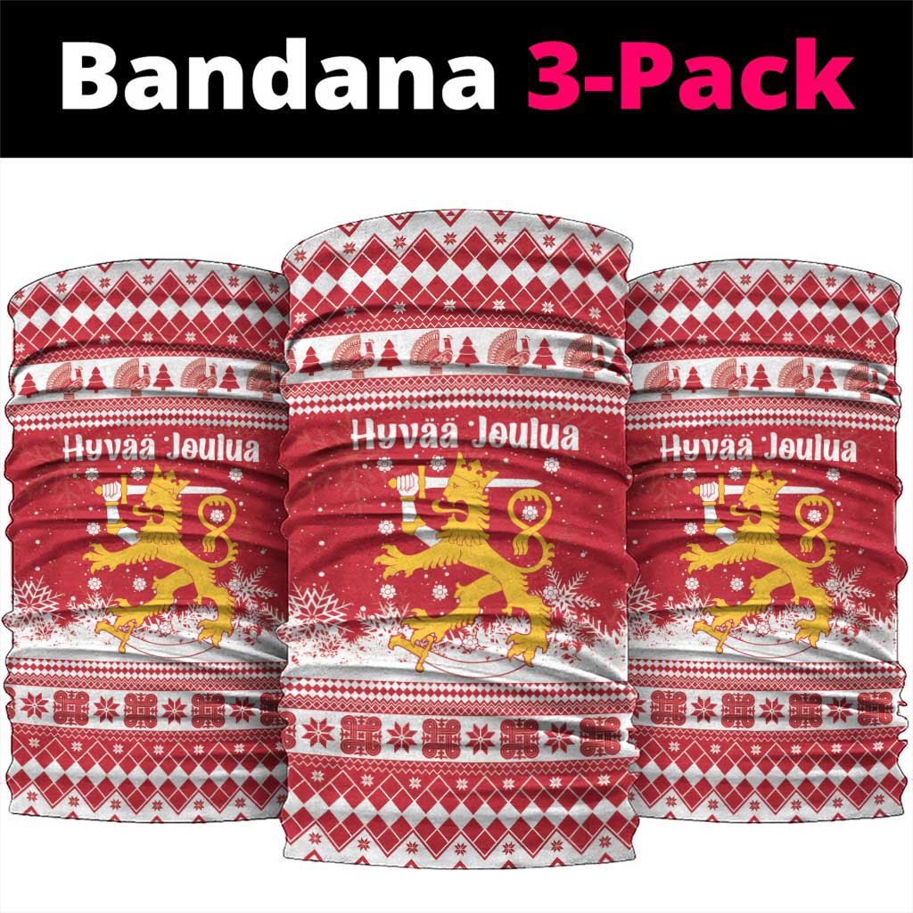 Finland Christmas Hannunvaakuna Neck Gaiter Hyvaa Joulua Nordic Snow Lion Red Version - Wonder Print Shop