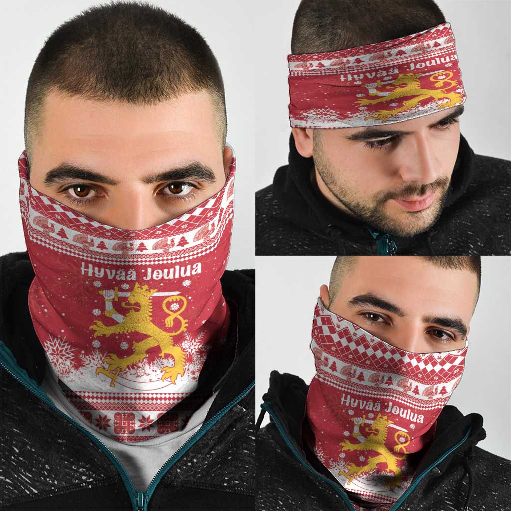 Finland Christmas Hannunvaakuna Neck Gaiter Hyvaa Joulua Nordic Snow Lion Red Version - Wonder Print Shop