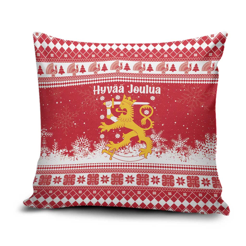 Finland Christmas Hannunvaakuna Pillow Cover Hyvaa Joulua Nordic Snow Lion Red Version - Wonder Print Shop