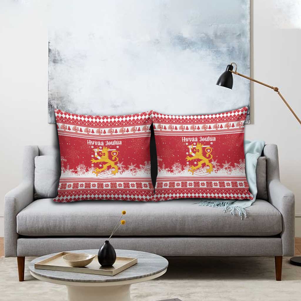 Finland Christmas Hannunvaakuna Pillow Cover Hyvaa Joulua Nordic Snow Lion Red Version - Wonder Print Shop