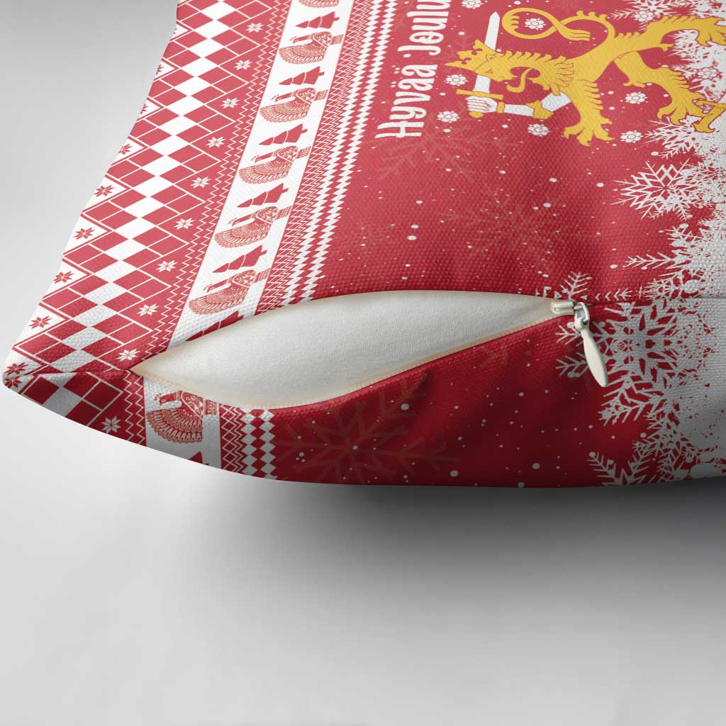 Finland Christmas Hannunvaakuna Pillow Cover Hyvaa Joulua Nordic Snow Lion Red Version - Wonder Print Shop