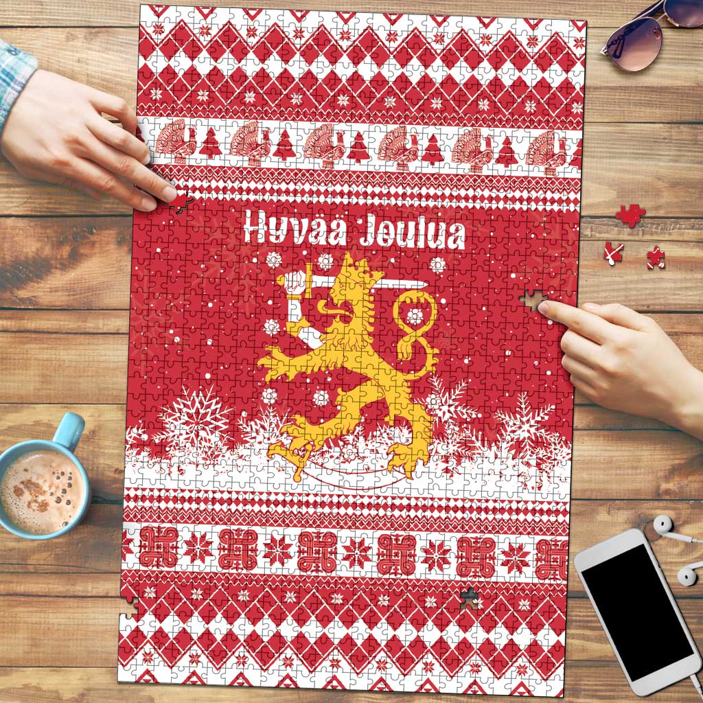 Finland Christmas Hannunvaakuna Puzzle Hyvaa Joulua Nordic Snow Lion Red Version - Wonder Print Shop