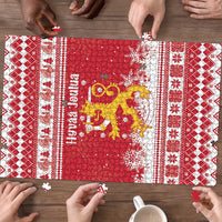Finland Christmas Hannunvaakuna Puzzle Hyvaa Joulua Nordic Snow Lion Red Version - Wonder Print Shop