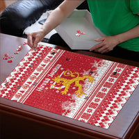 Finland Christmas Hannunvaakuna Puzzle Hyvaa Joulua Nordic Snow Lion Red Version - Wonder Print Shop