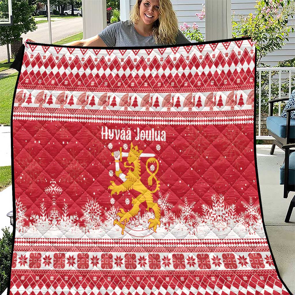 Finland Christmas Hannunvaakuna Quilt Hyvaa Joulua Nordic Snow Lion Red Version - Wonder Print Shop