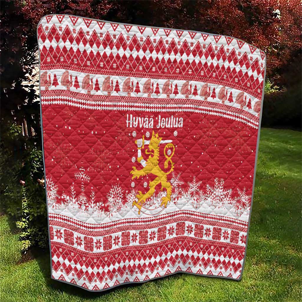 Finland Christmas Hannunvaakuna Quilt Hyvaa Joulua Nordic Snow Lion Red Version - Wonder Print Shop
