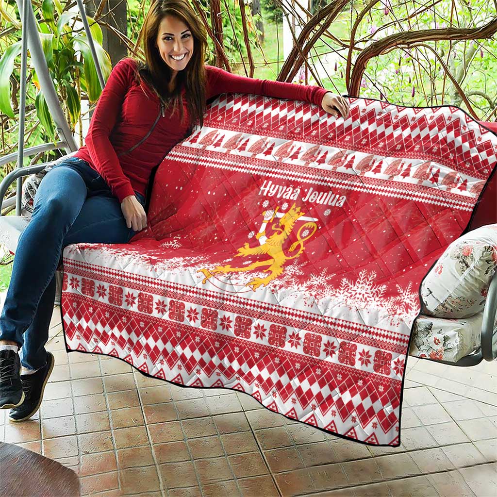 Finland Christmas Hannunvaakuna Quilt Hyvaa Joulua Nordic Snow Lion Red Version - Wonder Print Shop