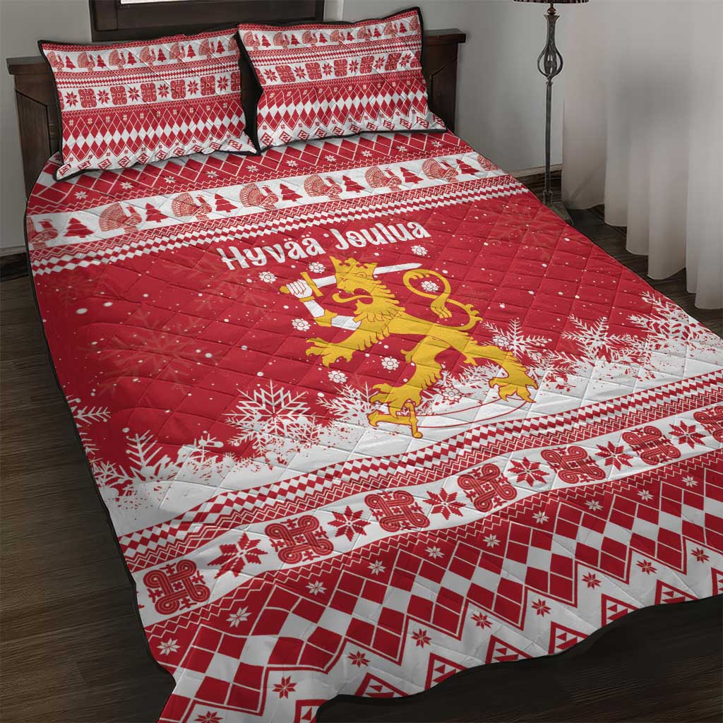 Finland Christmas Hannunvaakuna Quilt Bed Set Hyvaa Joulua Nordic Snow Lion Red Version - Wonder Print Shop