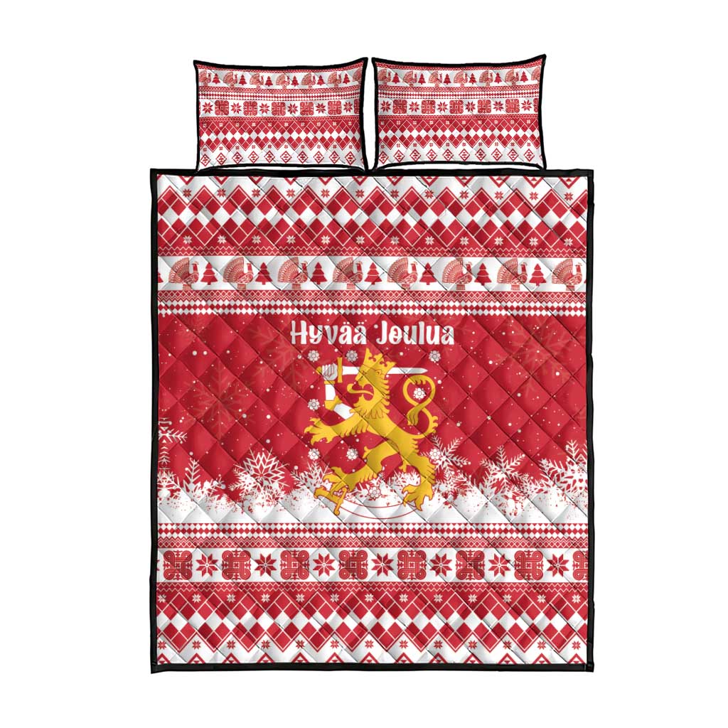 Finland Christmas Hannunvaakuna Quilt Bed Set Hyvaa Joulua Nordic Snow Lion Red Version - Wonder Print Shop