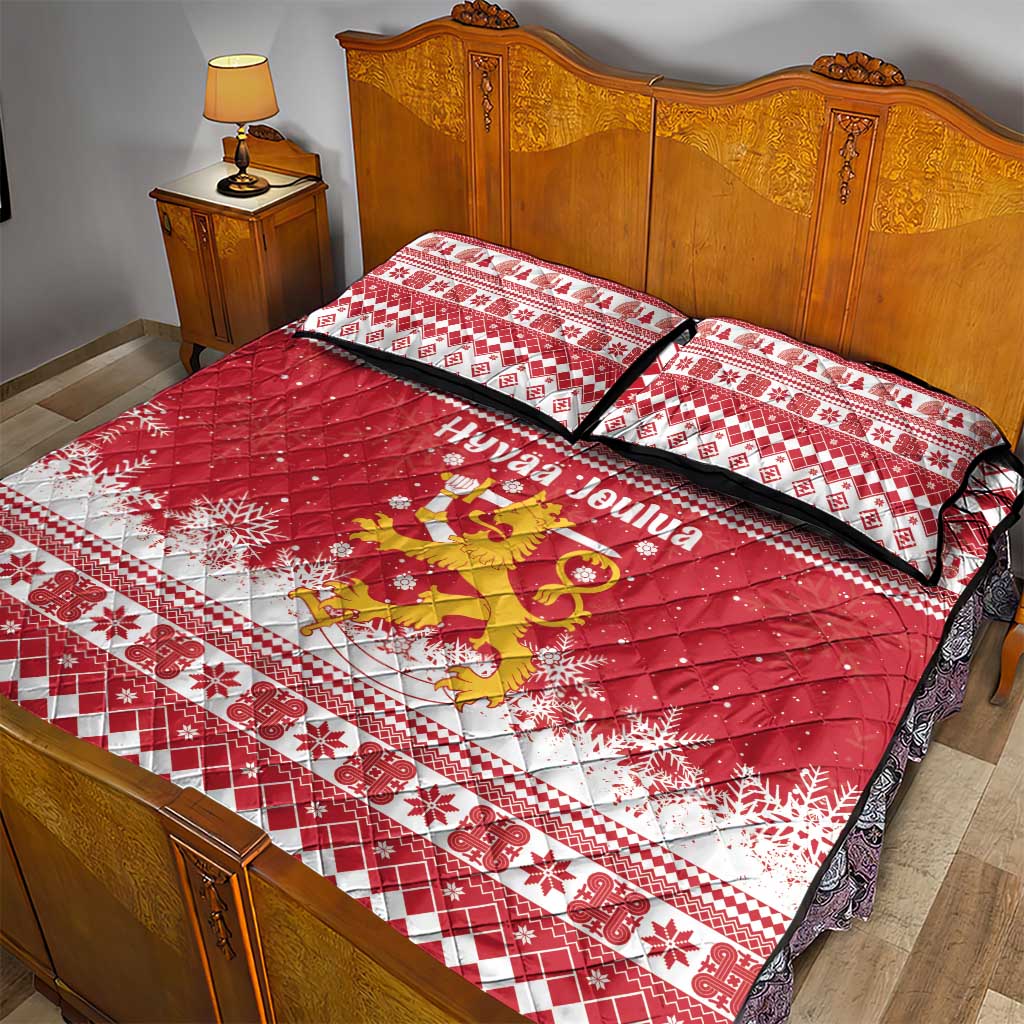 Finland Christmas Hannunvaakuna Quilt Bed Set Hyvaa Joulua Nordic Snow Lion Red Version - Wonder Print Shop