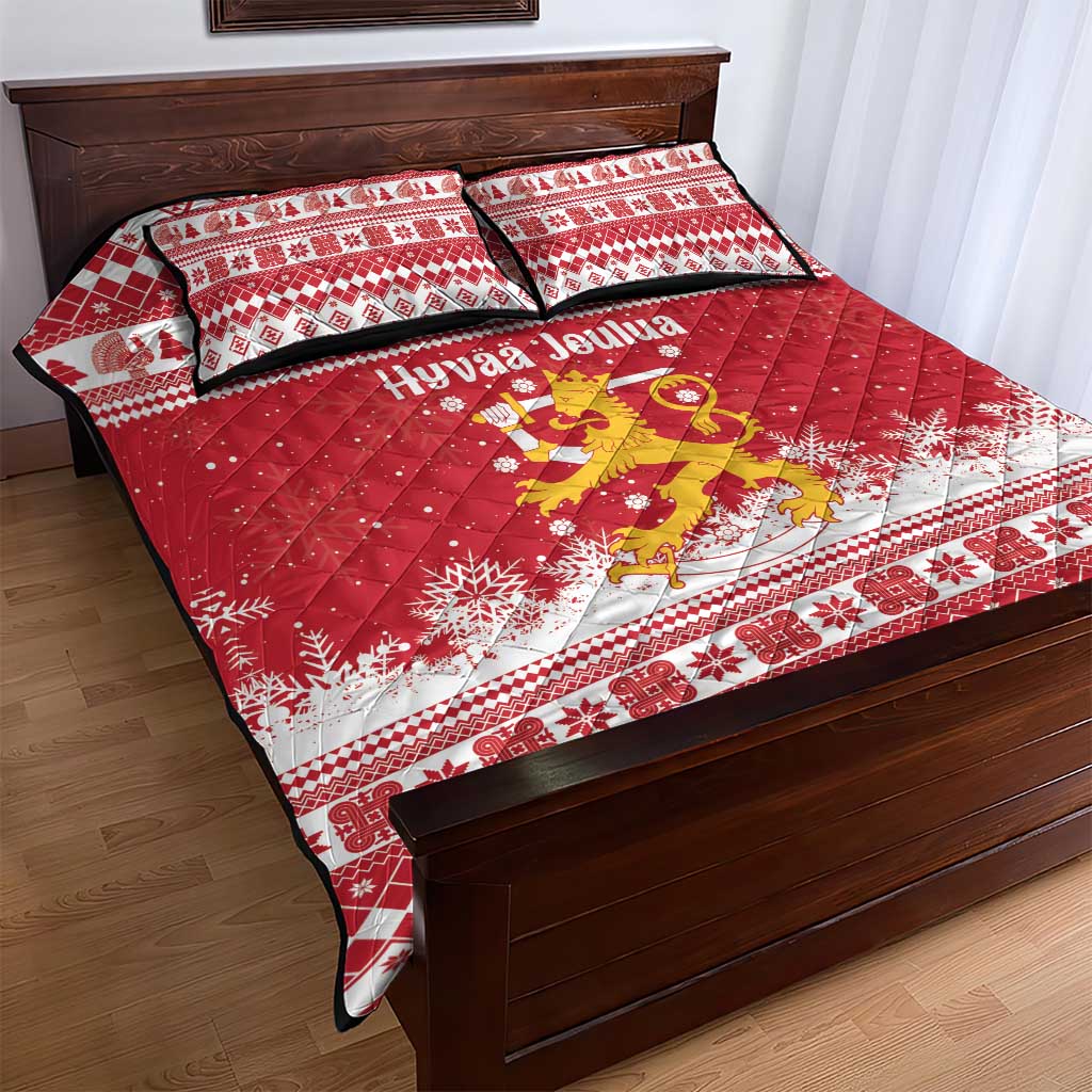 Finland Christmas Hannunvaakuna Quilt Bed Set Hyvaa Joulua Nordic Snow Lion Red Version - Wonder Print Shop