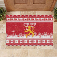 Finland Christmas Hannunvaakuna Rubber Doormat Hyvaa Joulua Nordic Snow Lion Red Version - Wonder Print Shop