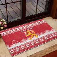 Finland Christmas Hannunvaakuna Rubber Doormat Hyvaa Joulua Nordic Snow Lion Red Version - Wonder Print Shop