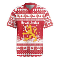 Finland Christmas Hannunvaakuna Rugby Jersey Hyvaa Joulua Nordic Snow Lion Red Version - Wonder Print Shop