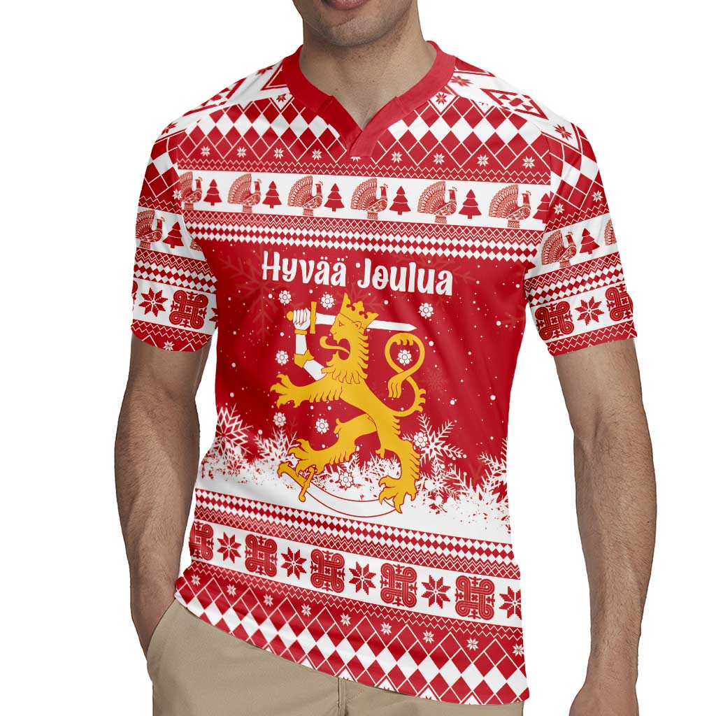 Finland Christmas Hannunvaakuna Rugby Jersey Hyvaa Joulua Nordic Snow Lion Red Version - Wonder Print Shop