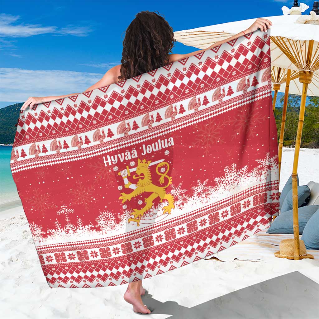 Finland Christmas Hannunvaakuna Sarong Hyvaa Joulua Nordic Snow Lion Red Version - Wonder Print Shop