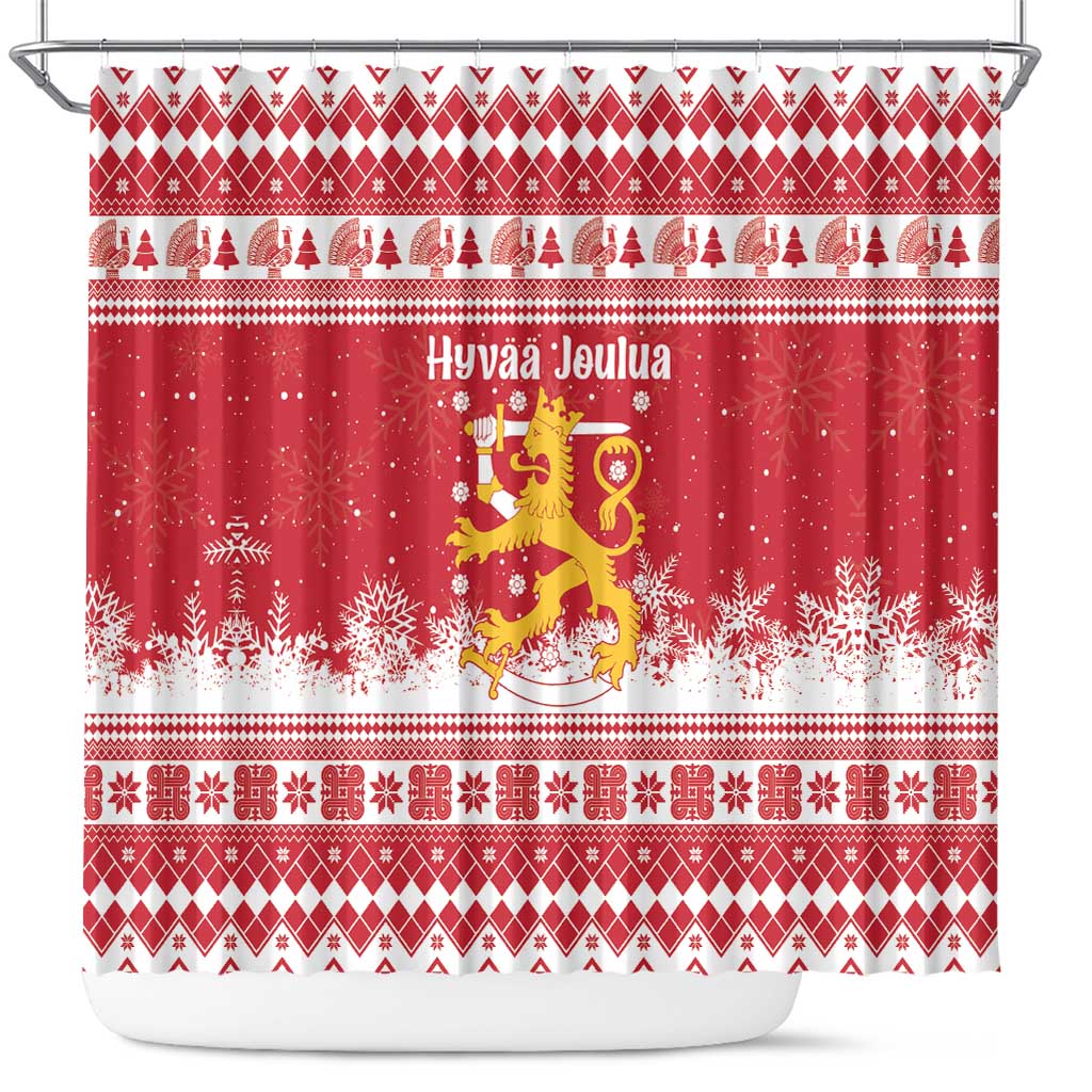 Finland Christmas Hannunvaakuna Shower Curtain Hyvaa Joulua Nordic Snow Lion Red Version - Wonder Print Shop