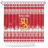 Finland Christmas Hannunvaakuna Shower Curtain Hyvaa Joulua Nordic Snow Lion Red Version - Wonder Print Shop