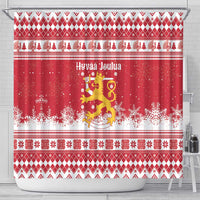 Finland Christmas Hannunvaakuna Shower Curtain Hyvaa Joulua Nordic Snow Lion Red Version - Wonder Print Shop