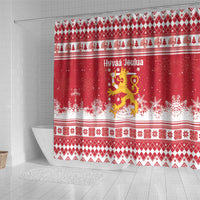 Finland Christmas Hannunvaakuna Shower Curtain Hyvaa Joulua Nordic Snow Lion Red Version - Wonder Print Shop