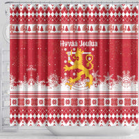 Finland Christmas Hannunvaakuna Shower Curtain Hyvaa Joulua Nordic Snow Lion Red Version - Wonder Print Shop