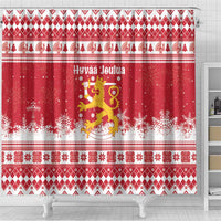 Finland Christmas Hannunvaakuna Shower Curtain Hyvaa Joulua Nordic Snow Lion Red Version - Wonder Print Shop