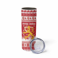 Finland Christmas Hannunvaakuna Skinny Tumbler Hyvaa Joulua Nordic Snow Lion Red Version - Wonder Print Shop